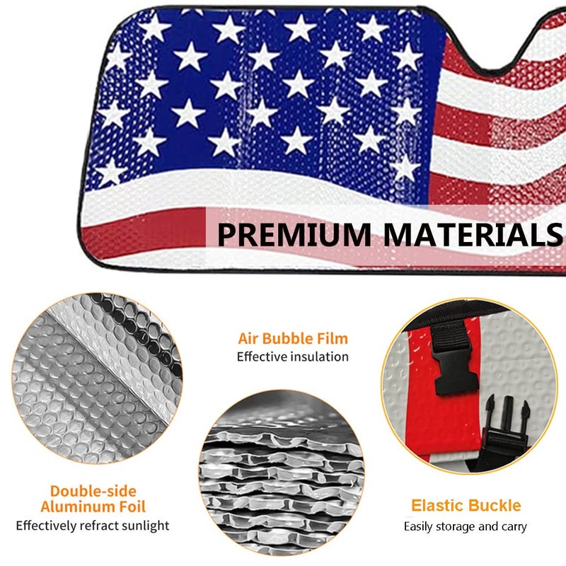 BIGANT Windshield Sun Shade for 2007-2023 Wrangler Rubicon Sahara TJ JK JKU 2 & 4 Door-Blocks UV Rays Sun Visor Protector,Car Sun Shade Keep Your Vehicle Cool,American Flag Car Sun Shade - Image 4